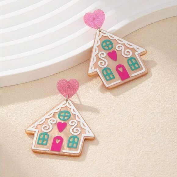 Christmas Ginger bread House Printed Earrings For Christmas - Picture 4 of 9